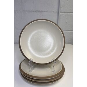 NEW Dansk Santiago White Salad Plates SET OF 4 Beige Body Tan Edge 8"